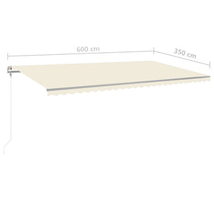 Manuell uttrekkbar markise med stolper 6x3,5 m kremhvit