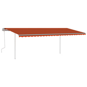 Manuell uttrekkbar markise med stolper 6x3,5 m oransje og brun
