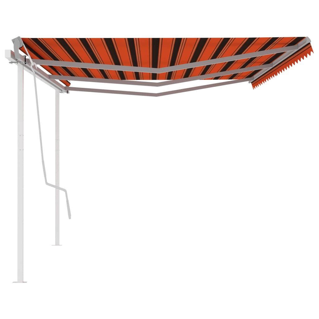 Manuell uttrekkbar markise med stolper 6x3,5 m oransje og brun