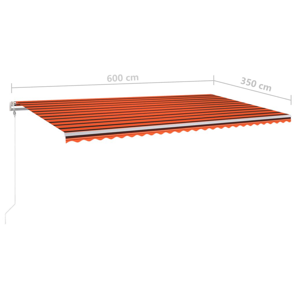 Manuell uttrekkbar markise med stolper 6x3,5 m oransje og brun