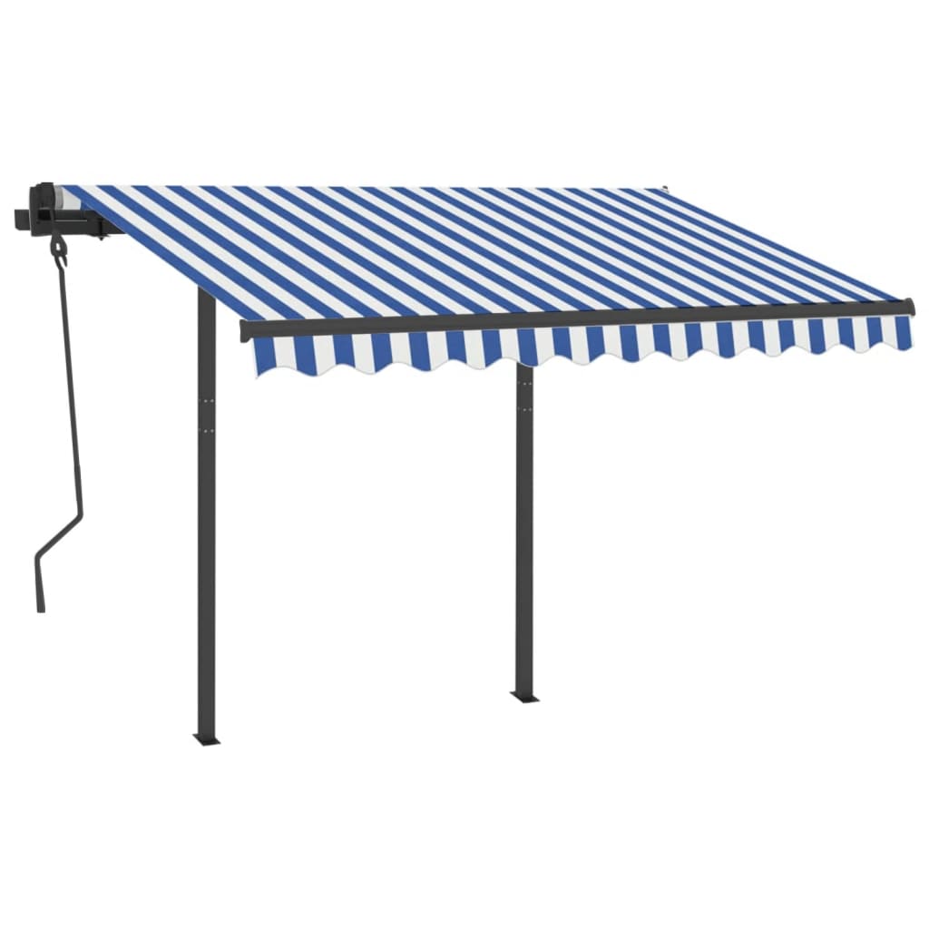 Automatisk markise med LED og vindsensor 3x2,5 cm blå og hvit
