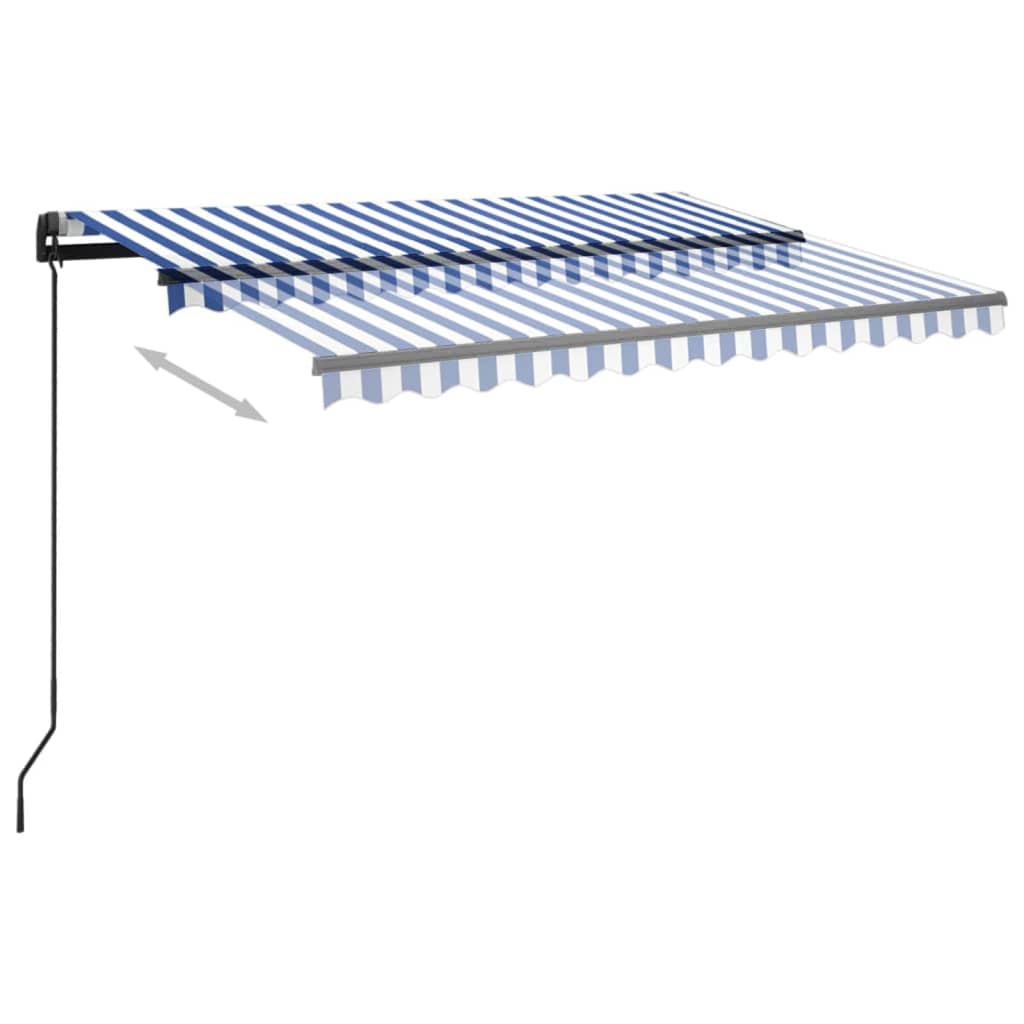 Automatisk markise med LED og vindsensor 3x2,5 cm blå og hvit