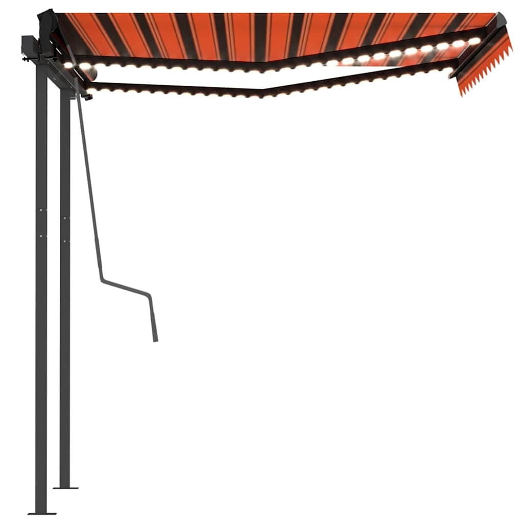 Manuell uttrekkbar markise med LED 3,5x2,5 m oransje og brun