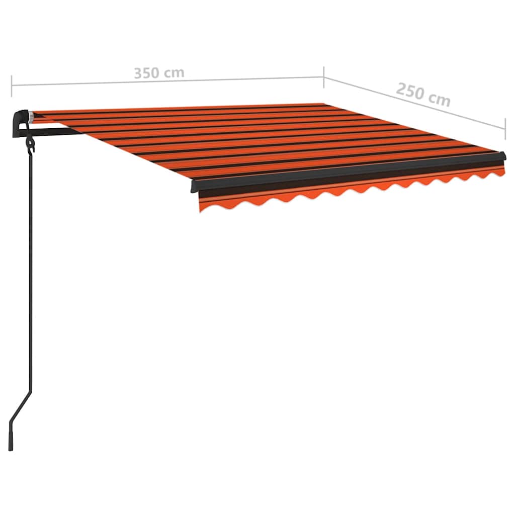 Manuell uttrekkbar markise med LED 3,5x2,5 m oransje og brun