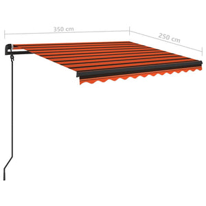 Manuell uttrekkbar markise med LED 3,5x2,5 m oransje og brun