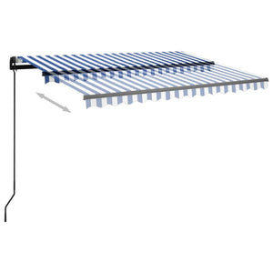 Automatisk markise med LED og vindsensor 3,5x2,5 cm blå og hvit