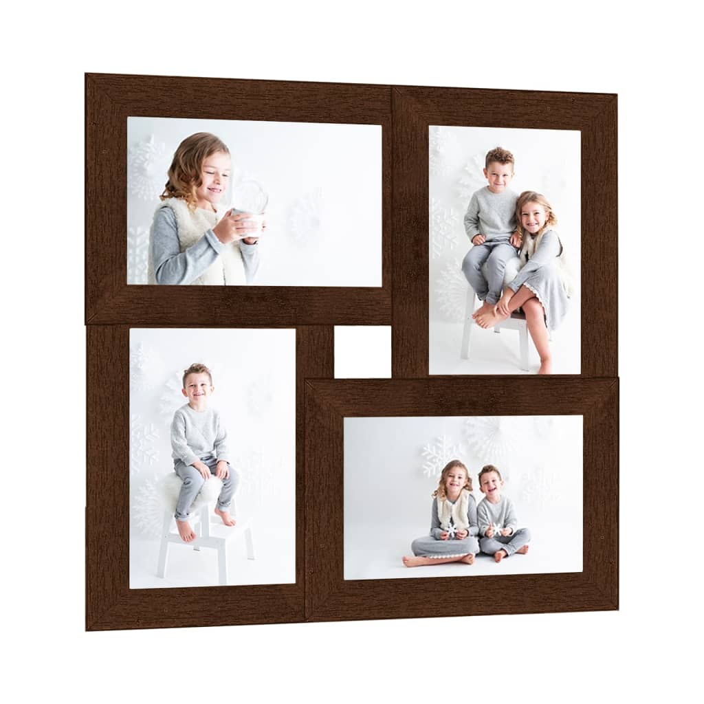 Fotorammekollasj for 4x(10x15 cm) bilde mørkebrun MDF