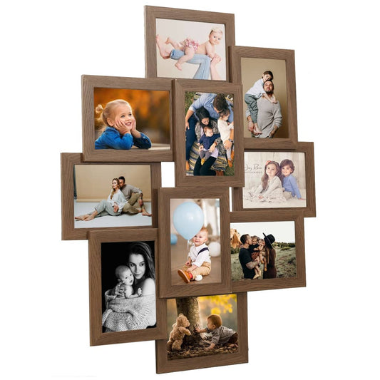 Fotorammekollasj for 10x(10x15 cm) bilde lysebrun MDF