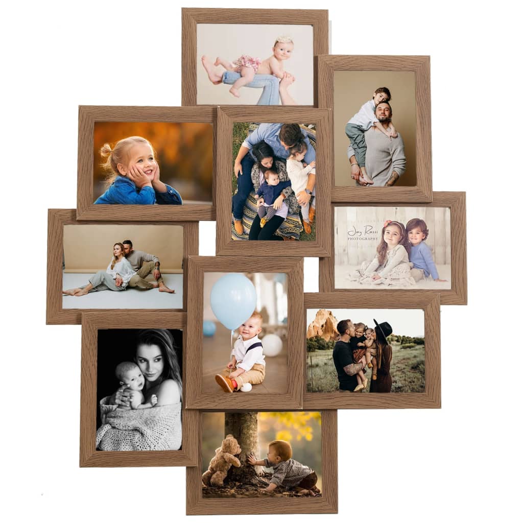 Fotorammekollasj for 10x(10x15 cm) bilde lysebrun MDF