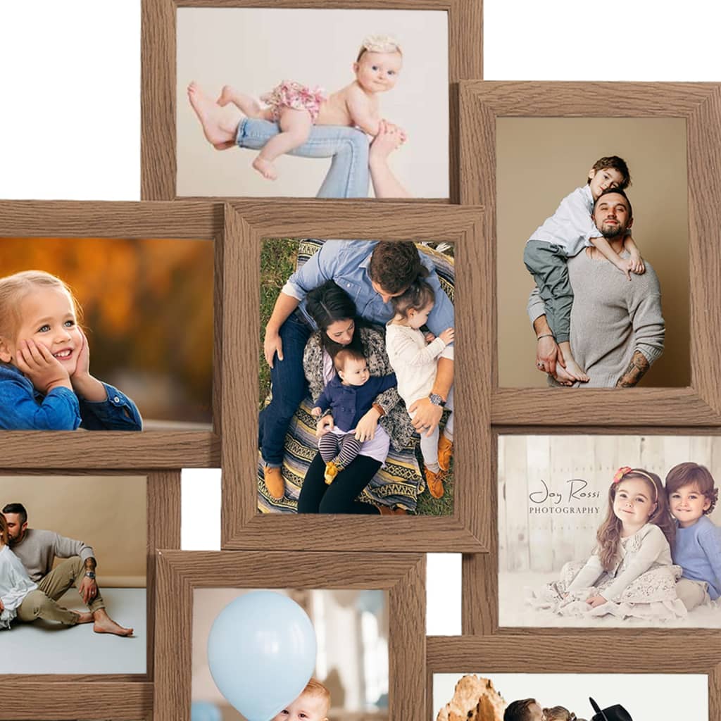 Fotorammekollasj for 10x(10x15 cm) bilde lysebrun MDF
