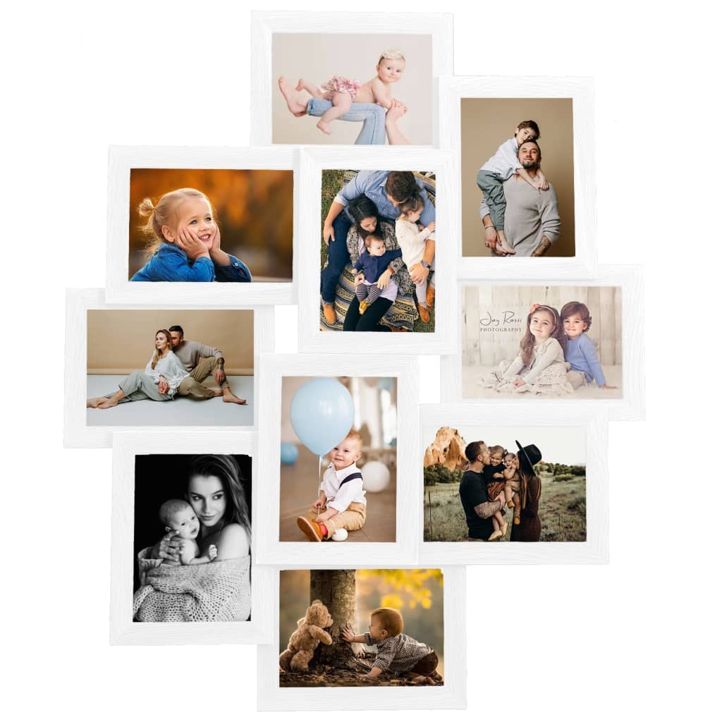 Fotorammekollasj for 10x(10x15 cm) bilde hvit MDF