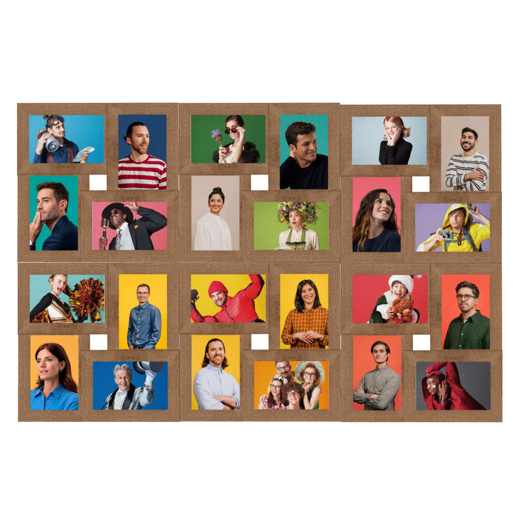 Fotorammekollasj for 24x(13x18 cm) bilde lysebrun MDF