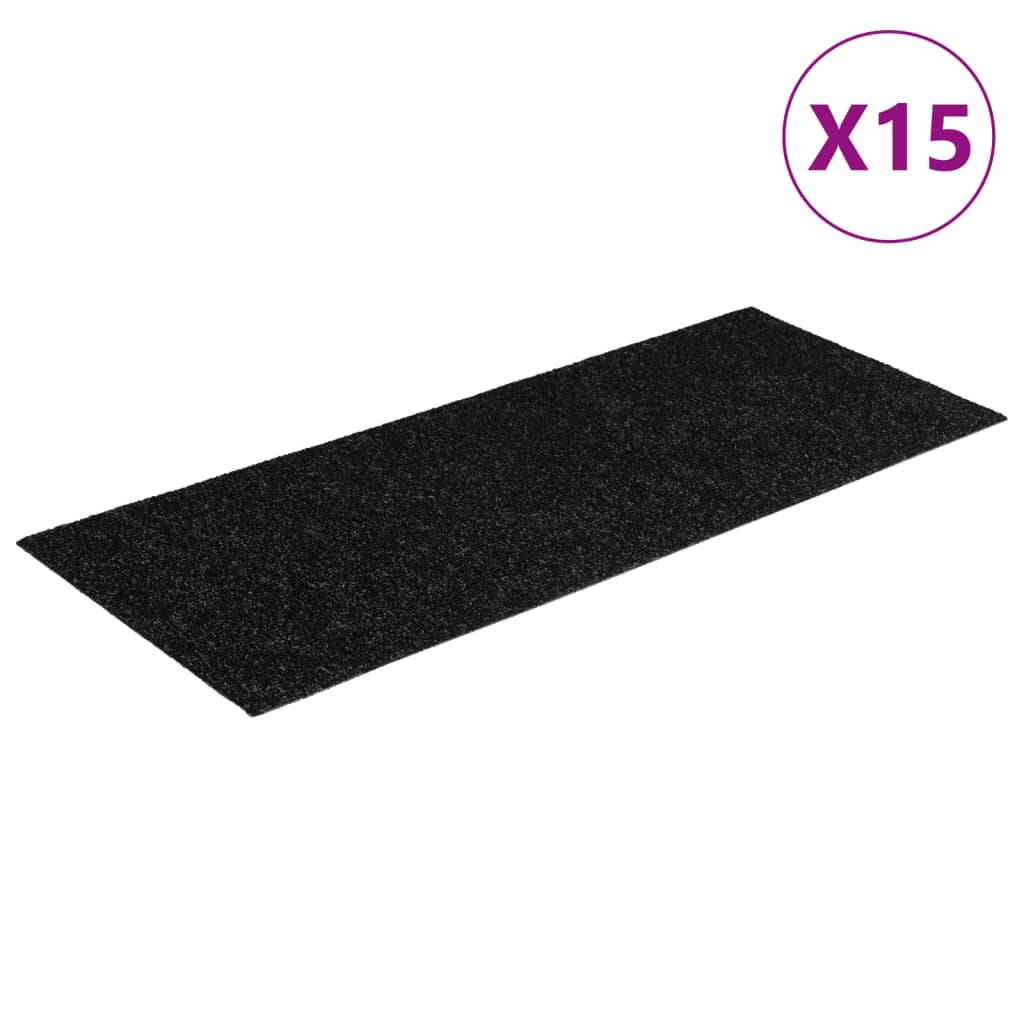 Selvklebende trappematter 15 stk 60x25 cm svart