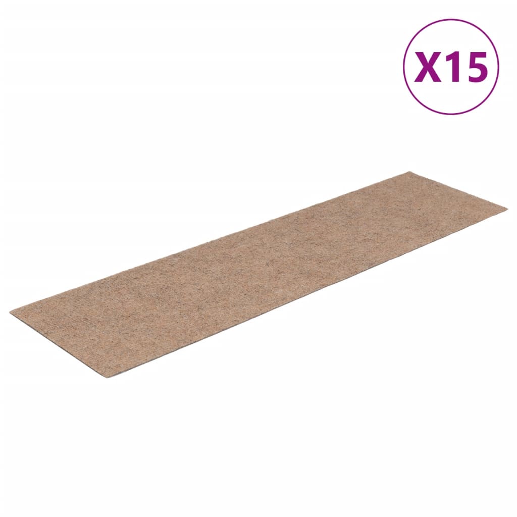 Selvklebende trappematter 15 stk 76x20 cm lysebrun