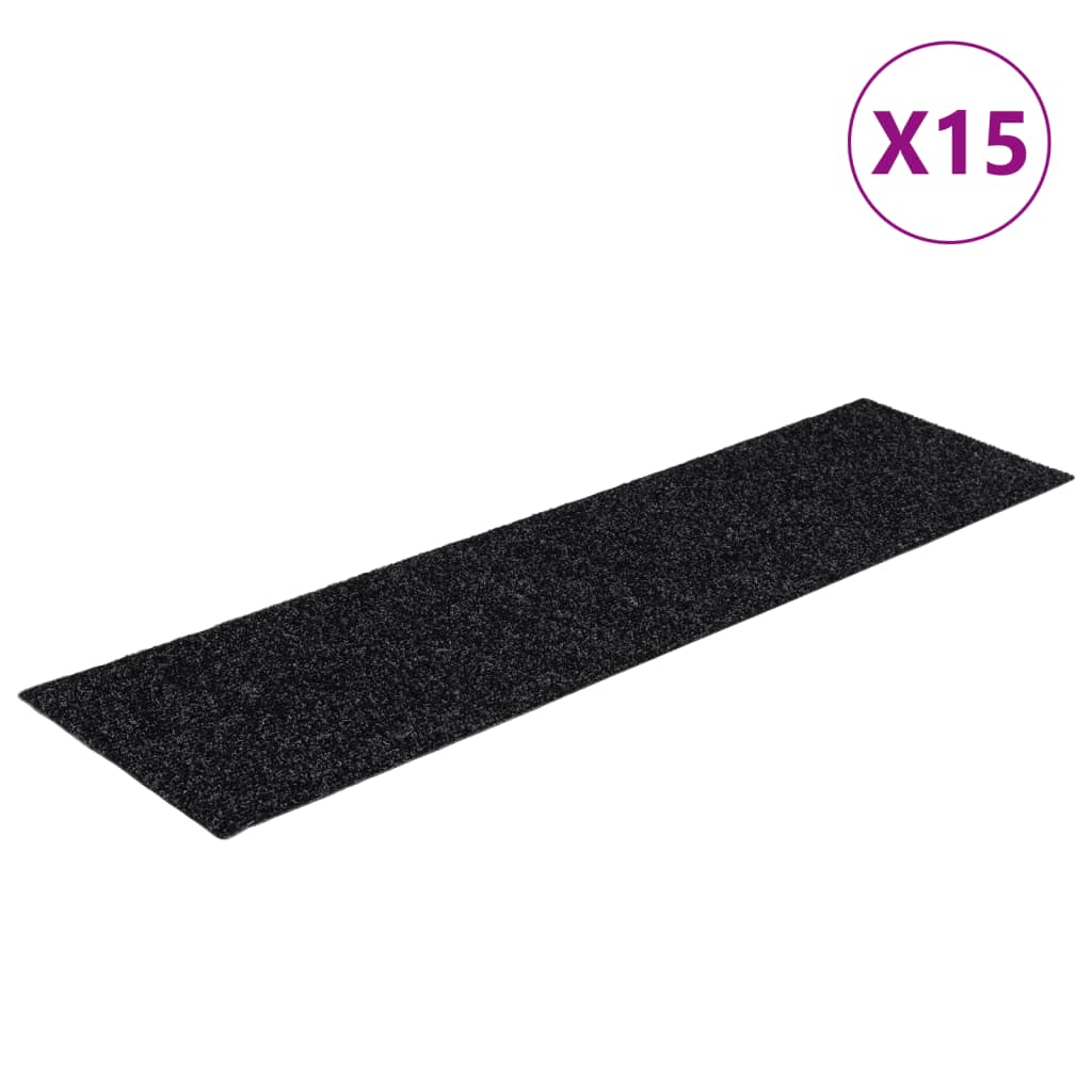 Selvklebende trappematter 15 stk 76x20 cm svart