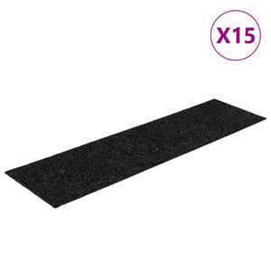 Selvklebende trappematter 15 stk 76x20 cm svart