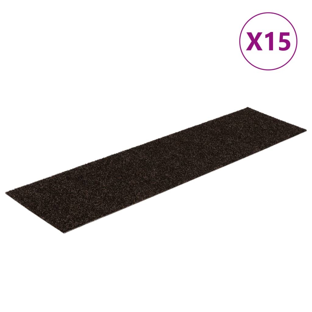 Selvklebende trappematter 15 stk 76x20 cm mørkebrun