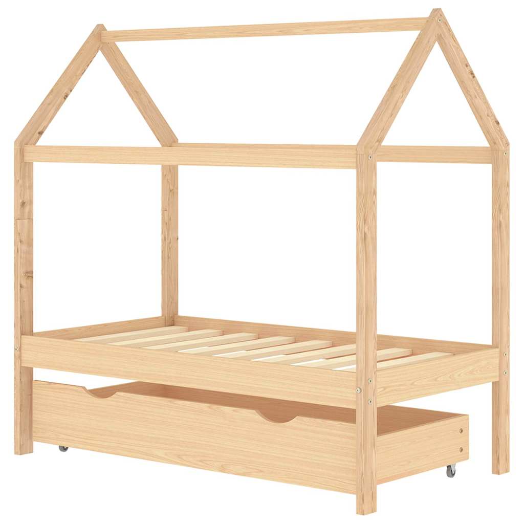 Ramme for barneseng med skuff heltre furu 70x140 cm