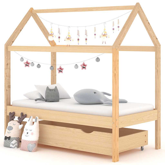 Ramme for barneseng med skuff heltre furu 70x140 cm
