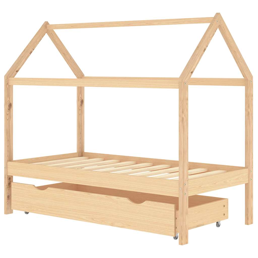 Ramme for barneseng med skuff heltre furu 80x160 cm