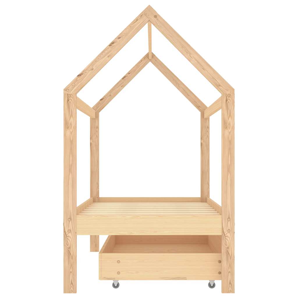 Ramme for barneseng med skuff heltre furu 80x160 cm