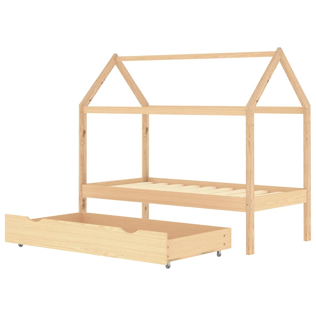 Ramme for barneseng med skuff heltre furu 80x160 cm