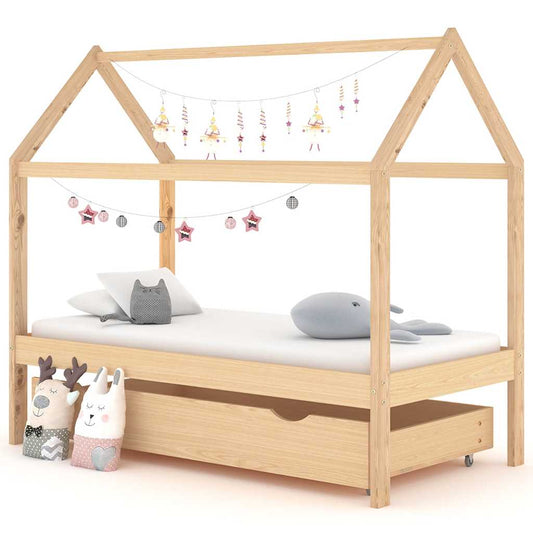 Ramme for barneseng med skuff heltre furu 80x160 cm