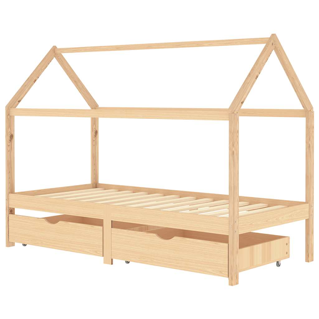 Sengeramme for barn med skuffer heltre furu 90x200 cm