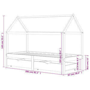 Sengeramme for barn med skuffer heltre furu 90x200 cm