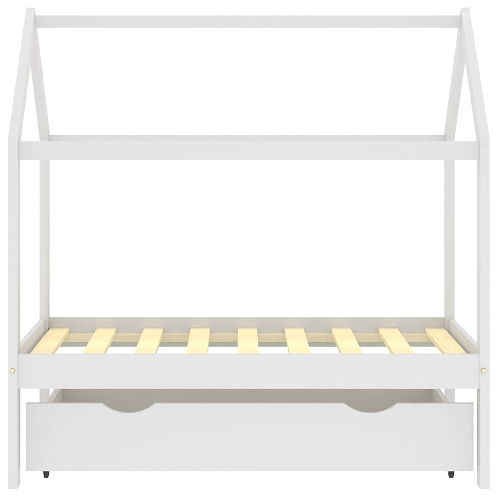 Ramme for barneseng med skuff hvit heltre furu 70x140 cm