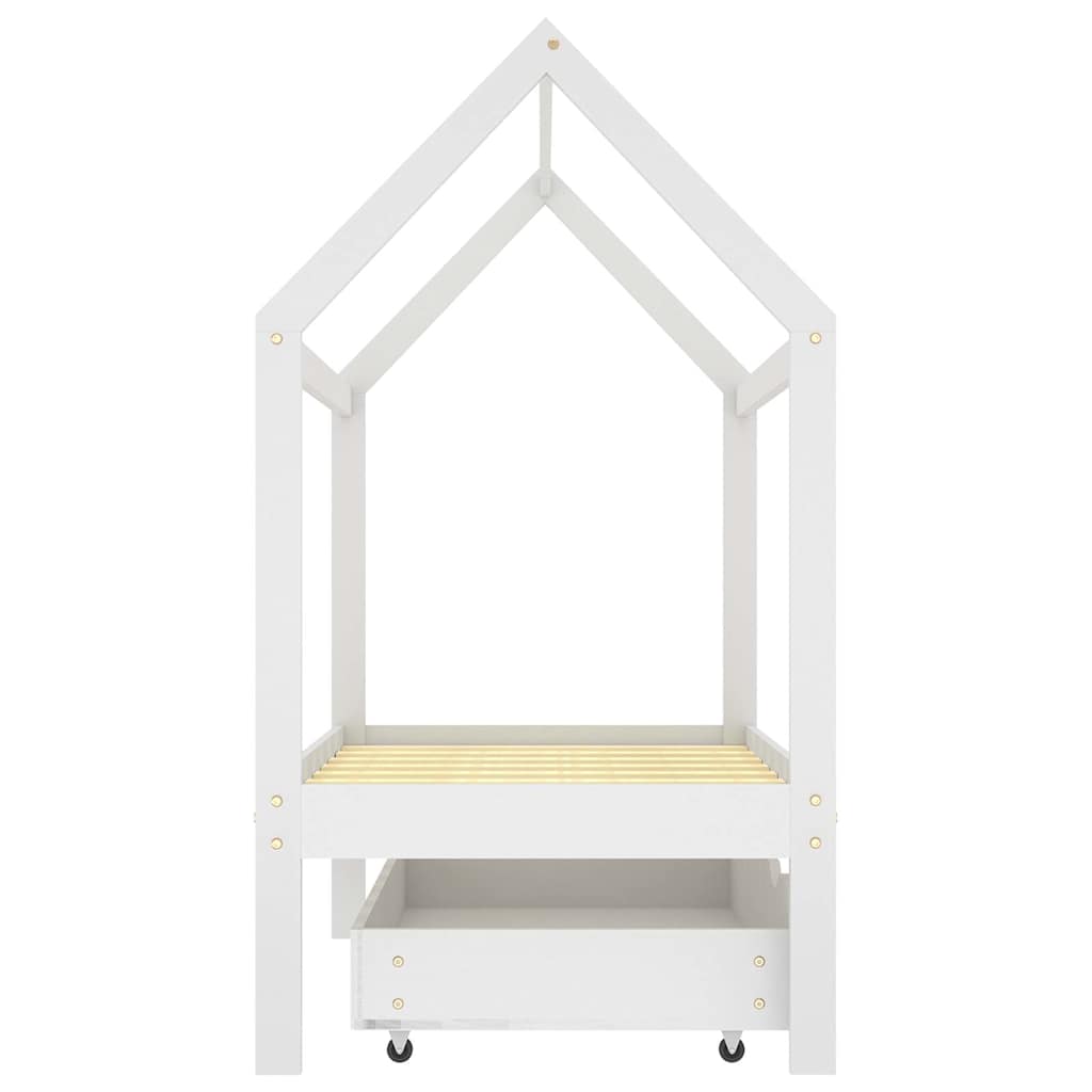 Ramme for barneseng med skuff hvit heltre furu 70x140 cm