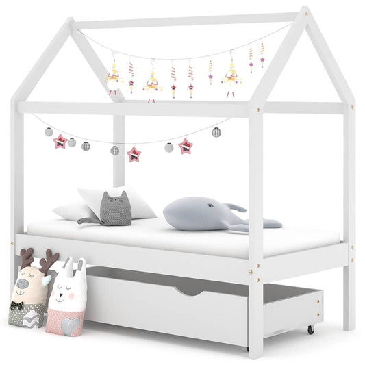 Ramme for barneseng med skuff hvit heltre furu 70x140 cm