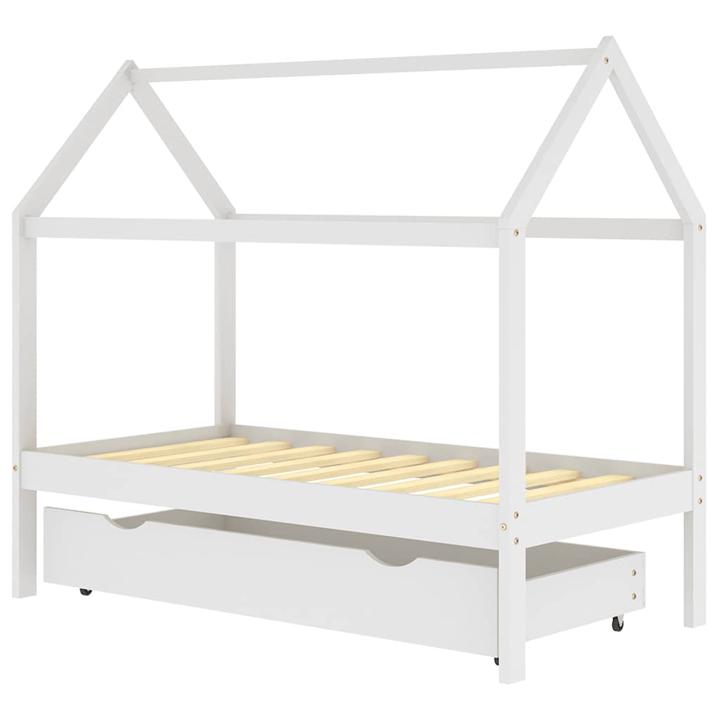 Ramme for barneseng med skuff heltre furu hvit 80x160 cm