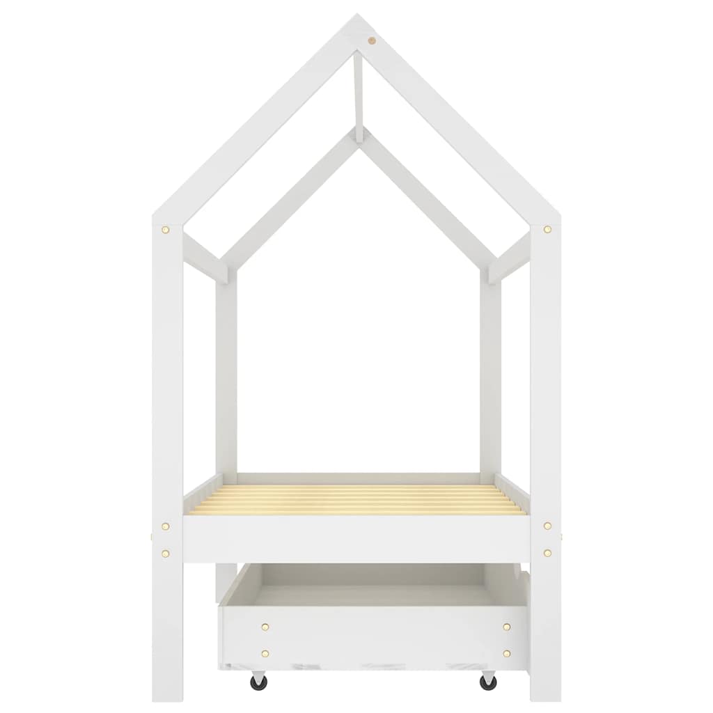Ramme for barneseng med skuff heltre furu hvit 80x160 cm