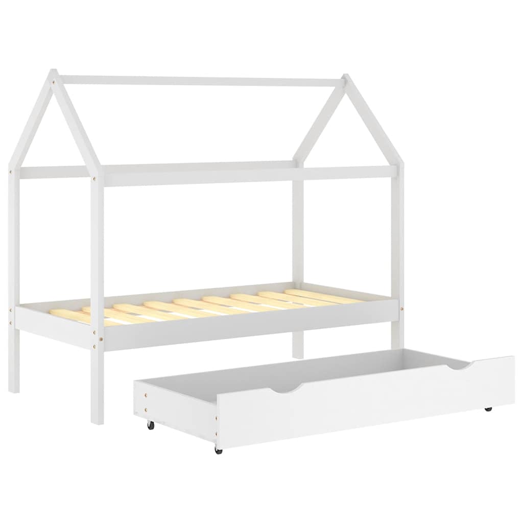 Ramme for barneseng med skuff heltre furu hvit 80x160 cm