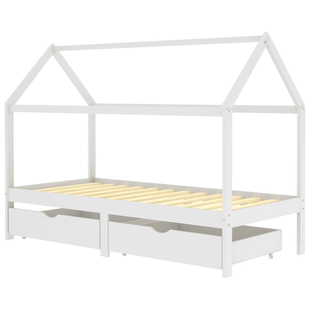 Ramme for barneseng med skuffer hvit heltre furu 90x200 cm