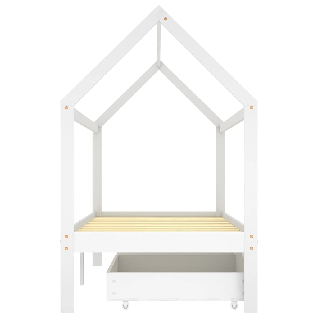 Ramme for barneseng med skuffer hvit heltre furu 90x200 cm
