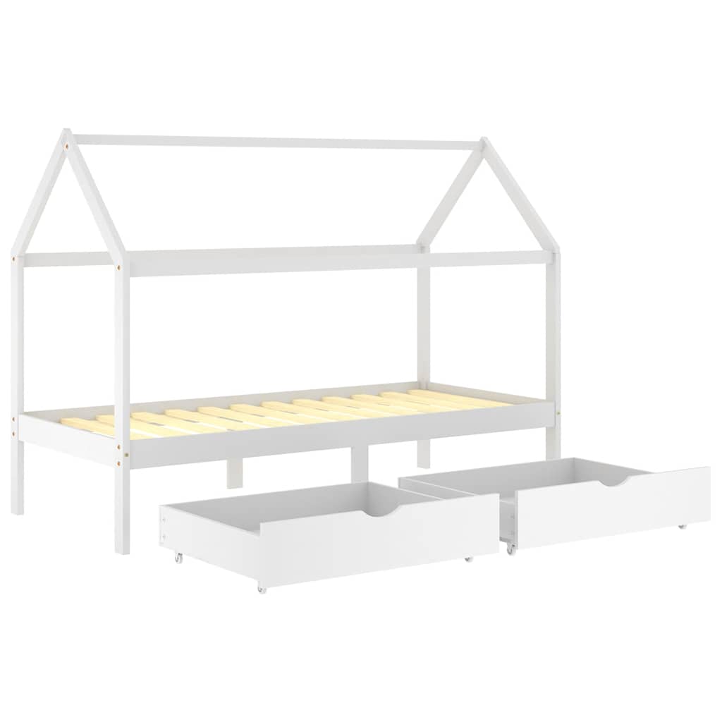Ramme for barneseng med skuffer hvit heltre furu 90x200 cm