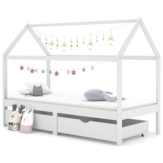 Ramme for barneseng med skuffer hvit heltre furu 90x200 cm