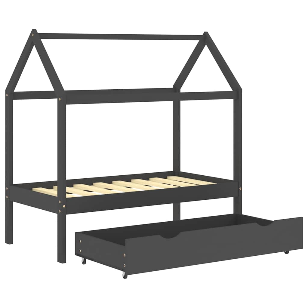 Sengeramme for barn med skuff heltre furu 70x140 cm mørkegrå
