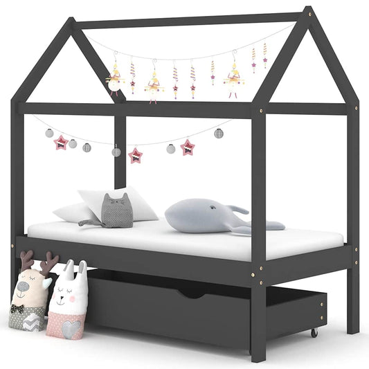 Sengeramme for barn med skuff heltre furu 70x140 cm mørkegrå