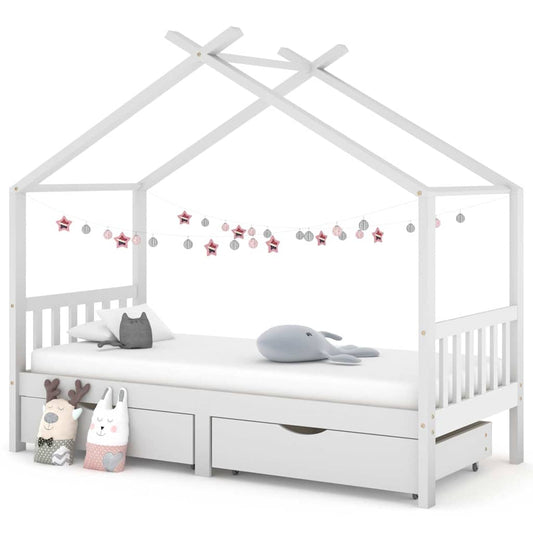 Ramme for barneseng med skuffer hvit heltre furu 90x200 cm
