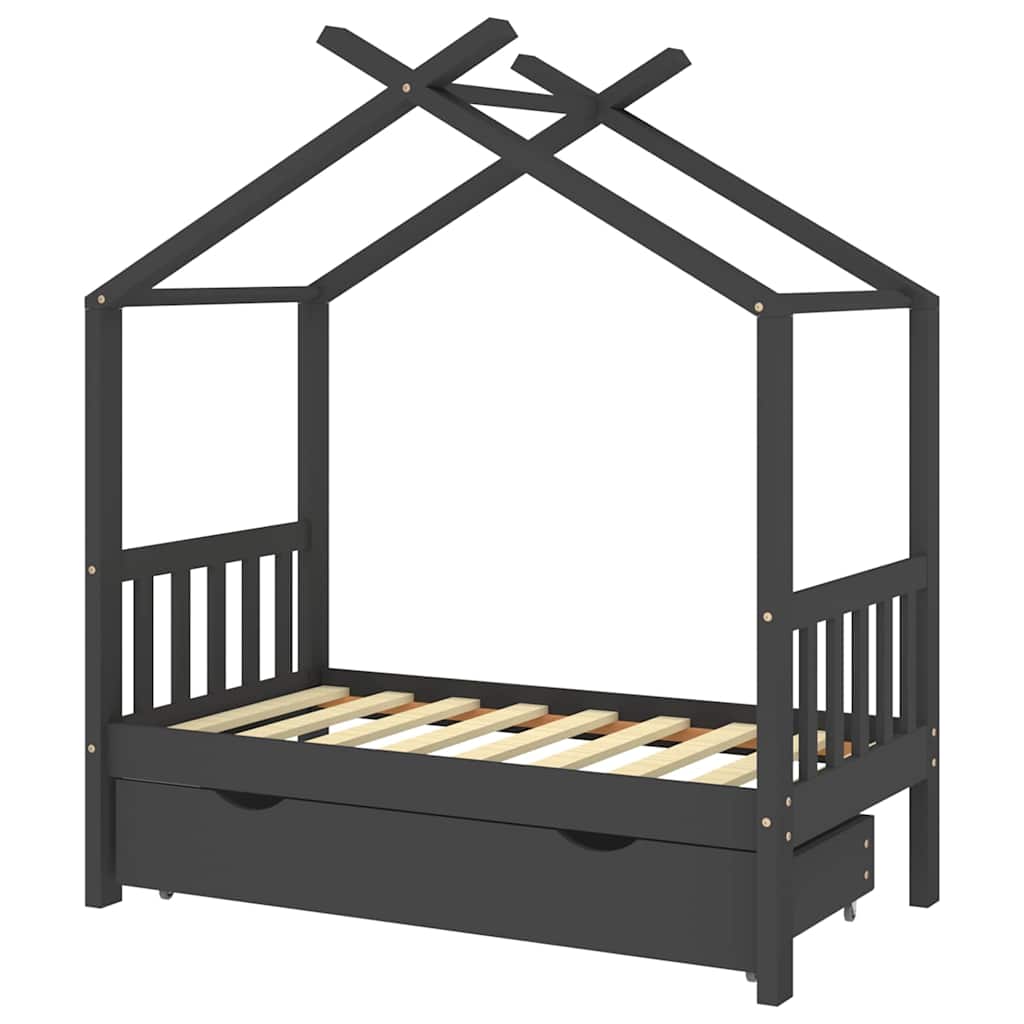 Sengeramme for barn med skuff heltre furu 70x140 cm mørkegrå
