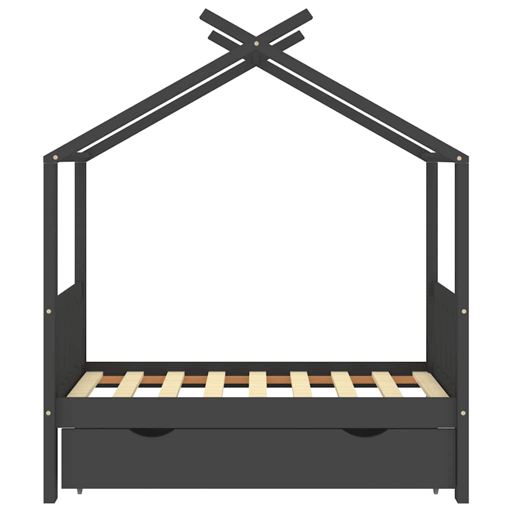 Sengeramme for barn med skuff heltre furu 70x140 cm mørkegrå