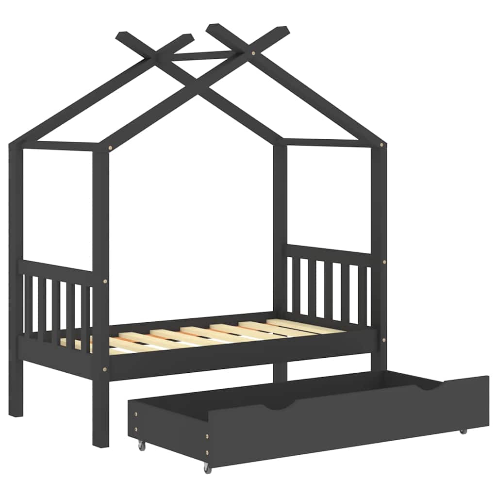 Sengeramme for barn med skuff heltre furu 70x140 cm mørkegrå