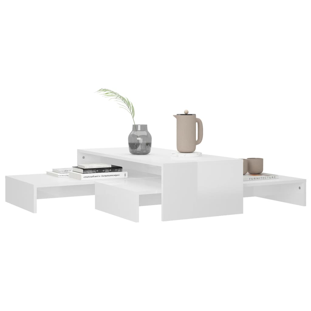Stablebart salongbordsett høyglans hvit 100x100x26,5 cm