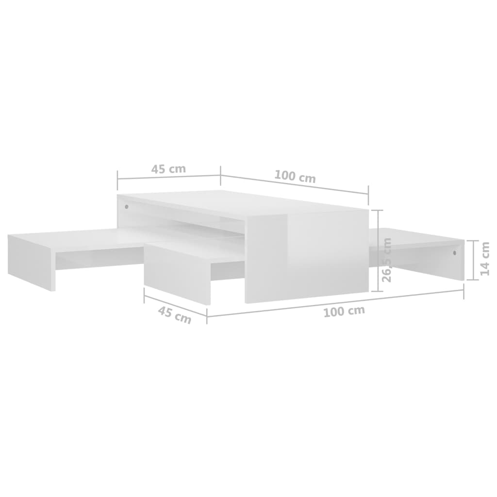 Stablebart salongbordsett høyglans hvit 100x100x26,5 cm
