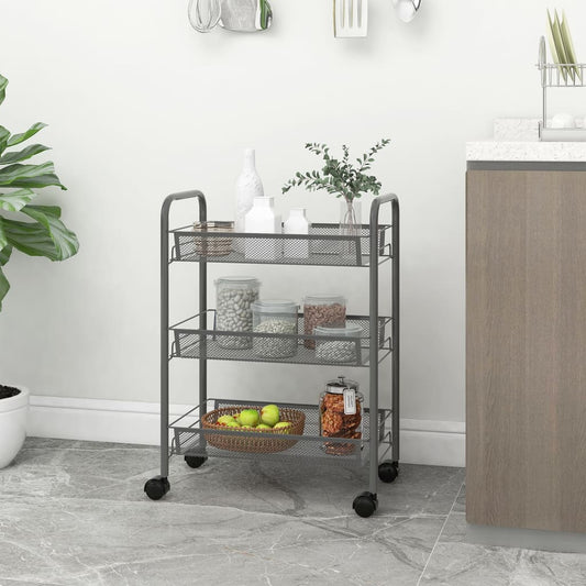 3-tier kitchen trolley gray 46x26x64 cm iron