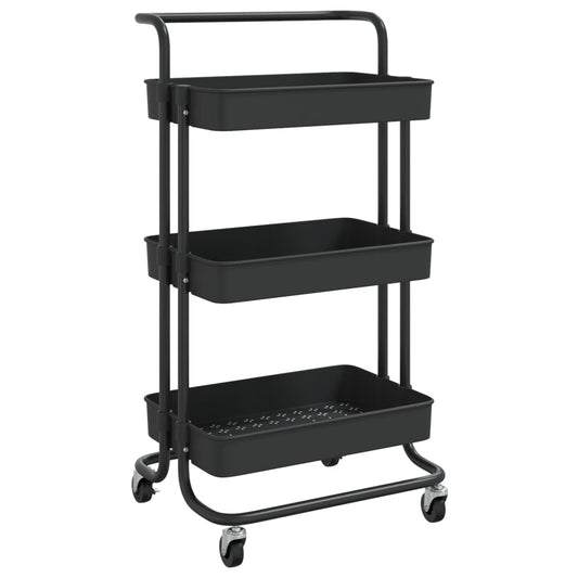 3-tier kitchen trolley black 42x35x85 cm iron and ABS