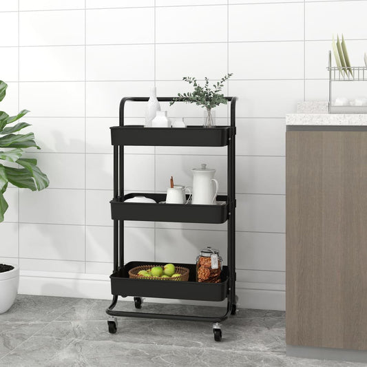 3-tier kitchen trolley black 42x35x85 cm iron and ABS